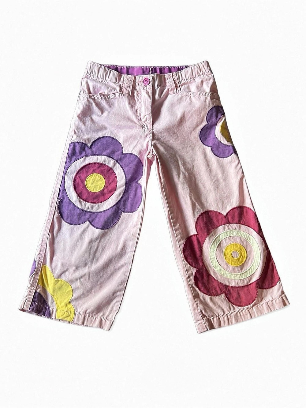 Mini Boden Girls Size 9 Pink Floral Applique Wide Leg Pants